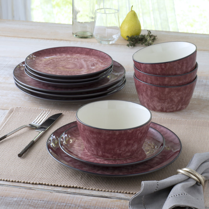 Noritake Colorkraft Essence 12 Piece Dinnerware Set Service for 4 Garnet